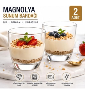 2’li Tatlı Magnolya Sunum Bardağı 2’li Set, Cam Lezzetli ve Göz Alıcı Magnolia Bardağı, Trileçe, Tiramisu ve Pasta Sunumları İçin Şık Servis Bardağı Özel Davetler Misafirlere İkram ve Hediyelik