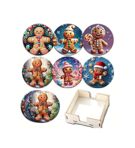 BİLGE tasarım Noel Yılbaşı Ahşap Bardak Altlığı - 6 lı set Set AHŞAP ÖZEL TASARIM KUTULU