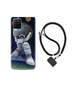 Vivo Y21 Kılıf Silikon Desen Boyun Askılı Astronot Ve Dünya 1759