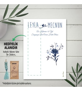 Hediyelik Kart - Mavi Çiçekli Söz, Nişan, Düğün Hatırası Makrome Anahtalık, Toka, Kurabiye, Kahve Kartı