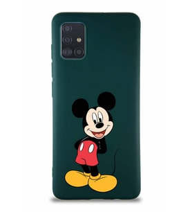 Samsung Galaxy A51 Soft Premier Kapak Mickey Mouse-B Tasarımlı Silikon Kılıf - Yeşil (Şeffaf)