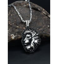 Aslan Figürlü Kral Zincirli 925 Ayar Gümüş Kolye 901086