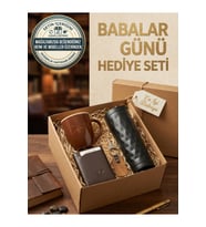 Hakiki Deri El İşçiliği Mekanizmalı Cüzdan, Anahtarlık, Kupa, Termos Seti Babalar Günü Hediyesi