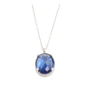 925 Ayar Gümüş Oval Safir Taşlı Kolye (Gümüş)