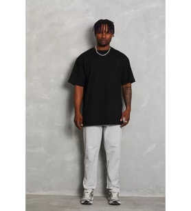 Unisex Oversize Düz Bisiklet Yaka T-Shirt - Siyah