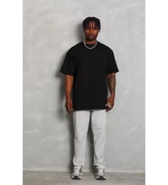 Unisex Oversize Düz Bisiklet Yaka T-Shirt - Siyah
