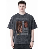 Tasarım Eren Yeager Attack On Titan Anime Baskılı Unisex Oversize Eskitme Yıkamalı Tişört