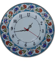 Armada Çini PRT 64 25 Cm Mavi Altın Yaldızlı Lale karanfil Desenli Porselen Çini saat