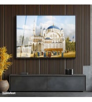 Siyah Renk Metal Çerçeveli Tamperli Cam Tablo Tarihi Külliye Meydanı Osmanlı Tablosu Duvar Dekoru
