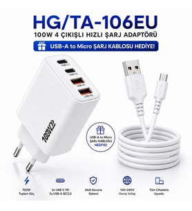 SChitec 100W 4 Çıkışlı Hızlı Şarj Başlığı ve 67W UsbA to Micro ve Hızlı Şarj Kablosu 1M HEDİYE