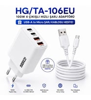 SChitec 100W 4 Çıkışlı Hızlı Şarj Başlığı ve 67W UsbA to Micro ve Hızlı Şarj Kablosu 1M HEDİYE