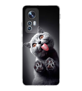 PrintiFy Mi 12 Lite ile Uyumlu Kedi 2 Kamera Korumalı Şeffaf Kılıf