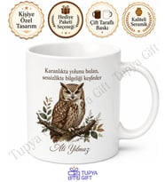 Baykuş Temalı Baskılı Kupa Bardak Hediye Özel Tasarım Porselen Mug