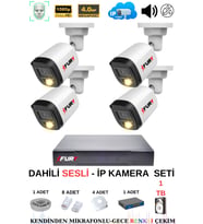 FURY Ip Güvenlik Kamera Seti 4 Kameralı Sesli 4mp Gece Renkli Su Geçirmez Ip5515s 1tb