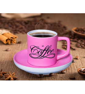 BK Gift Mat Pembe Renk Türk Kahvesi Fincanı-2 Renkli Türk Kahvesi Fincanı, Arkadaşa Hediye, Anneye Hediye, Kahve Fincanı