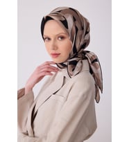 Geometrik Desen İpek Twill Eşarp  - 2026 İlkbahar-Yaz (T)  4327 (Vizon)