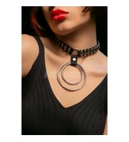 Şık Elastik Choker - Halka Detaylı Lastik Kolye - Şık Lastik Choker Harness (Siyah)