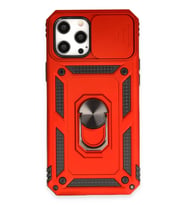 Durukar® iPhone 12 Pro Max Kılıf Pars Lens Yüzüklü Silikon - Kırmızı