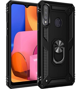 Samsung Galaxy A20s için Kılıf Military Ring Holder Siyah [Galaxy A20s ile Uyumlu Kılıf - Siyah]