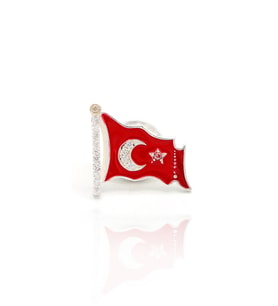 Ay Yıldızlı Bayrak  Model 925 Ayar Gümüş Yaka İğnesi Rozet 201024608