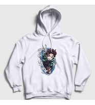 Presmono Unisex Beyaz Tanjiro Kamado Anime Demon Slayer Kimetsu No Yaiba Kapüşonlu Sweatshirt 307911tt