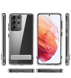 Galaxy S21 Ultra Kılıf Standlı Şeffaf Silikon Zore L-Stand Kılıf (Renksiz)