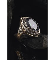 Gümüş Yüzük - Mistik Topaz Taşlı Yanı Mikro Taşlı Işlemeli Sevgiliye,babaya,eşe,arkadaşa Gümüş Yüzük