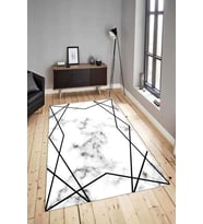 Dijital Baskılı Yıkanabilir Kaymaz Modern Renkli Salon Halısı Mutfak Halısı Yolluk ND-HY-1008 (Siyah)