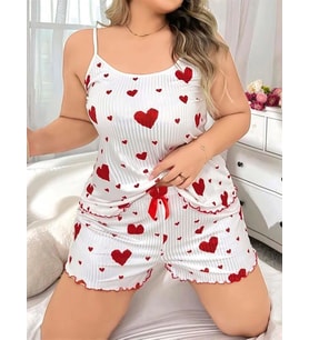 Amora Secret Büyük Beden Kalp Desen Pamuklu Şortlu Pijama Takımı