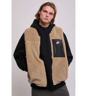 Nike Sporswear Club Fleece Winterized Reversible Sythetic Fill Full-Zip Çift Traflı Erkek Bol Kesim Peluş Sentetik Dolgu Yelek Kahve-Siyah