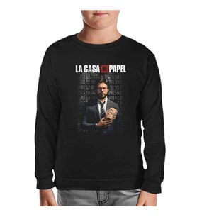 La Casa De Papel - Prof Dali Siyah Çocuk Sweatshirt