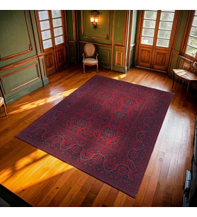 Bordo Halı Dijital Baskılı Geometrik Desenli Kaymaz Taban Salon Halısı Dekoratif Stil