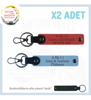 Yol Arkadaşları İçin, İsim Plaka ve A- Kan Grubu Kişiye Özel x2 Anahtarlık Set, Nar Çiçeği-Mavi-Syh