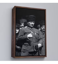 Çerçeveli Atatürk Portre Tablosu Mustafa Kemal Atatürk Dikdörtgen Dekoratif Kanvas Tablo (Siyah)