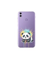 Honor 8C ile Uyumlu Splash Panda Tasarımlı Şeffaf Silikon Kılıf