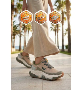 Walkway Bej Fileli Hafif Esnek Hafızalı Taban Unisex Spor Ayakkabı Flystep G
