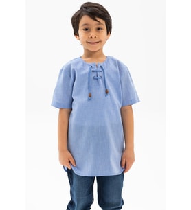 Kısa Kol Şile Bezi Zımbalı Yazlık Erkek Çocuk Tshirt Mavi 3032