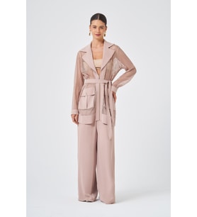 FTZ Women Kadın File Detaylı Kuşaklı İkili Takım Beige 31373