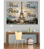 Eyfel Kulesi Ve Paris Yazılı Pano Dekoratif Kanvas - Mdf Ahşap Tablo