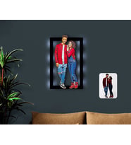 BK Gift Kişiye Özel Tam Boy Sevgililer Karikatürlü 3D Led Işıklı Ahşap Tablo-1