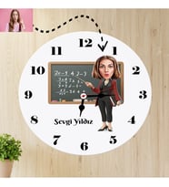 Canım Öğretmenim Matematik Öğretmeni Karikatürlü İsimli Duvar Saati