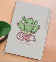 BK Gift Kişiye Özel Kaktüs Tasarımlı Beyaz Termo Deri Not Defteri 15x21cm-2