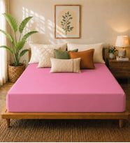 Premium Jersey Pembe Fitted %100 Pamuk Penye 180x200+30cm Çift Kişilik Lastikli Çarşaf