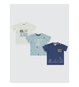 Civil Baby Erkek Bebek 3'lü Tişört Set 6-18 Ay Lacivert