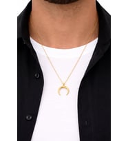 Altın Renk Çift Boynuz Hilal Kolye Unisex Metal 60 cm Zincir