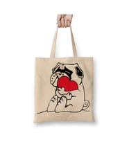 Kalpli Pug Köpek Aşk Dogs Beyaz Bez Çanta Uzun Saplı Alışveriş Çantası Plaj Çantası