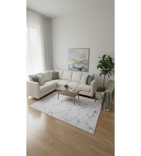 Dream Soft Gri Mermer Desenli Yumuşak Yüzeyli Kaymaz Makinede Yıkanabilir Halı