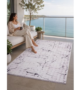 Dream Soft/Peluş Gri Mermer Desenli Kaymaz Makinede Yıkanabilir Halı Sultan Halı