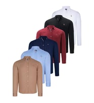 ALTILI SET G674 DEWBERRY ERKEK GÖMLEK-SİYAH-BEYAZ-LACİVERT-CAMEL-BORDO-BEBE MAVİ (Karışık)