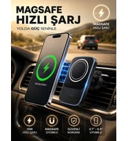 15W Magsafe Uyumlu Kablosuz Araç İçi Telefon Tutucu  3A Hızlı Şarj  Havalandırma Tipi 2in1 Stand (Kroko Siyah)